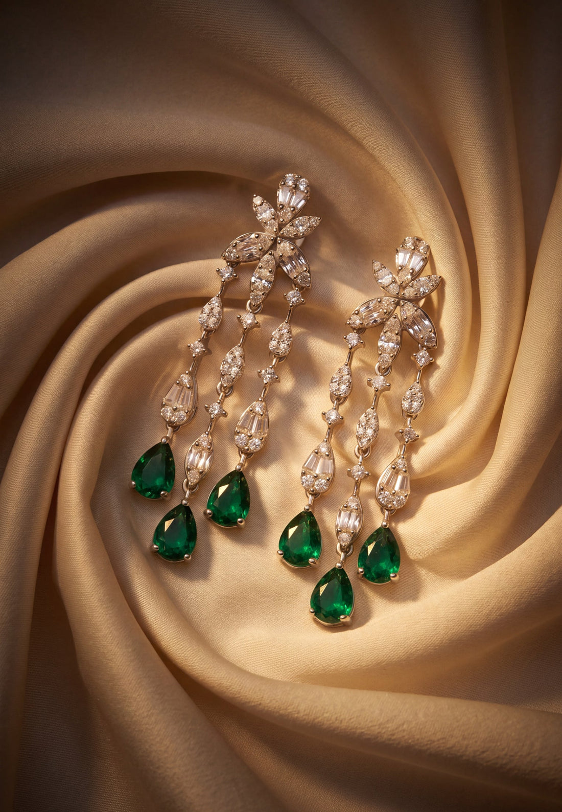Duchess Emerald Drop Earrings Silver-4