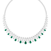 Silver-tone choker necklace with emerald-green teardrop beads and teardrop pendants