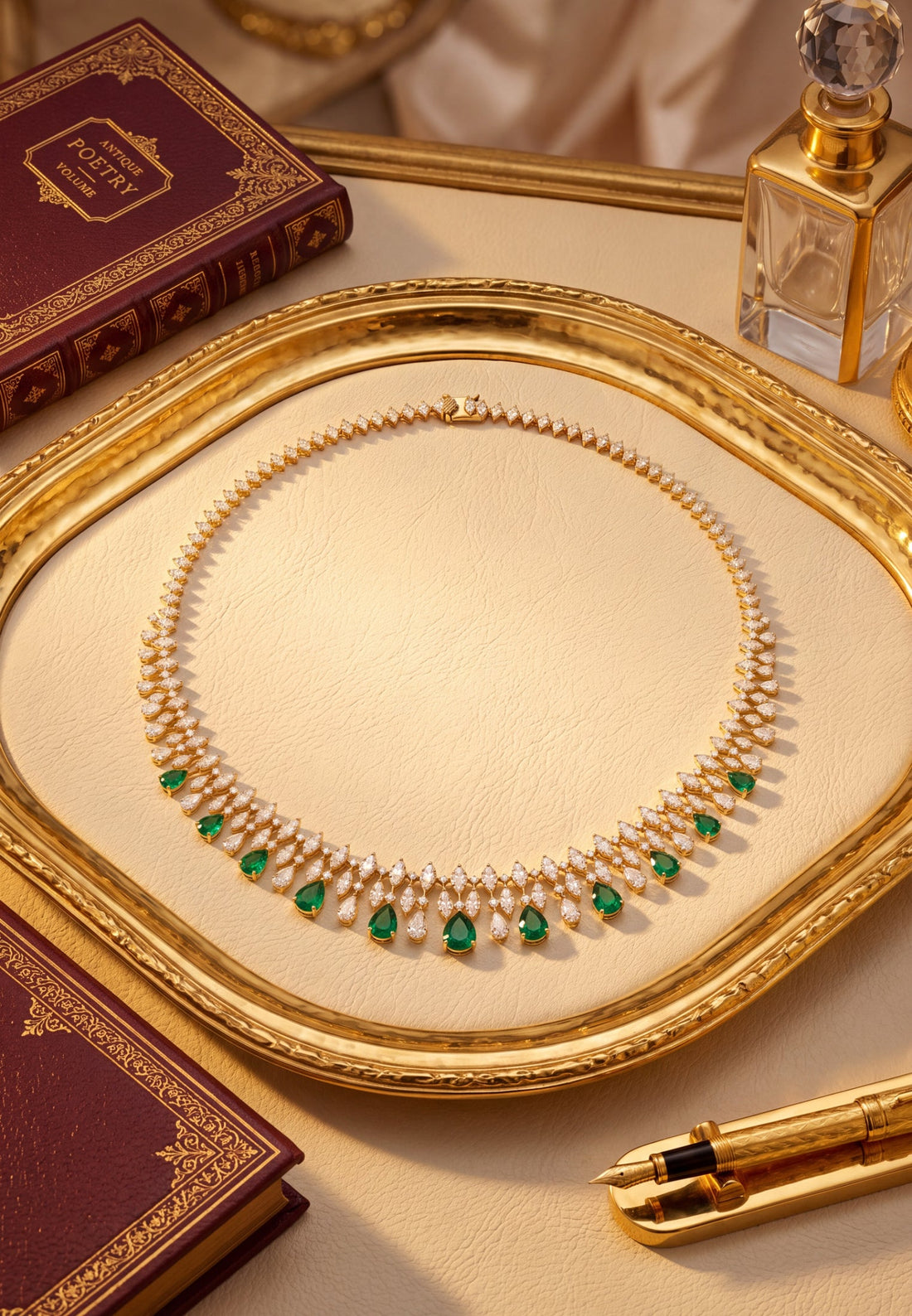 Duchess Emerald Statement Necklace Gold-4