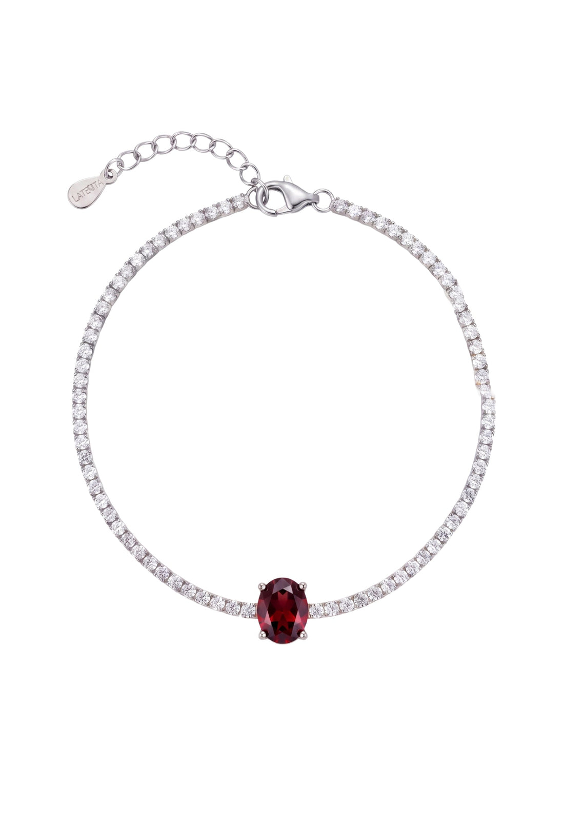 Garbo Oval Gemstone Tennis Bracelet Ruby Silver-0
