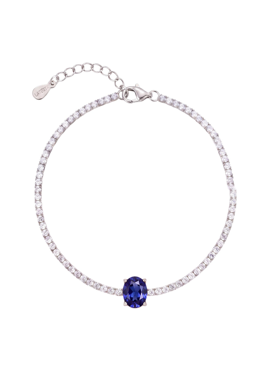 Garbo Oval Gemstone Tennis Bracelet Sapphire Silver-0