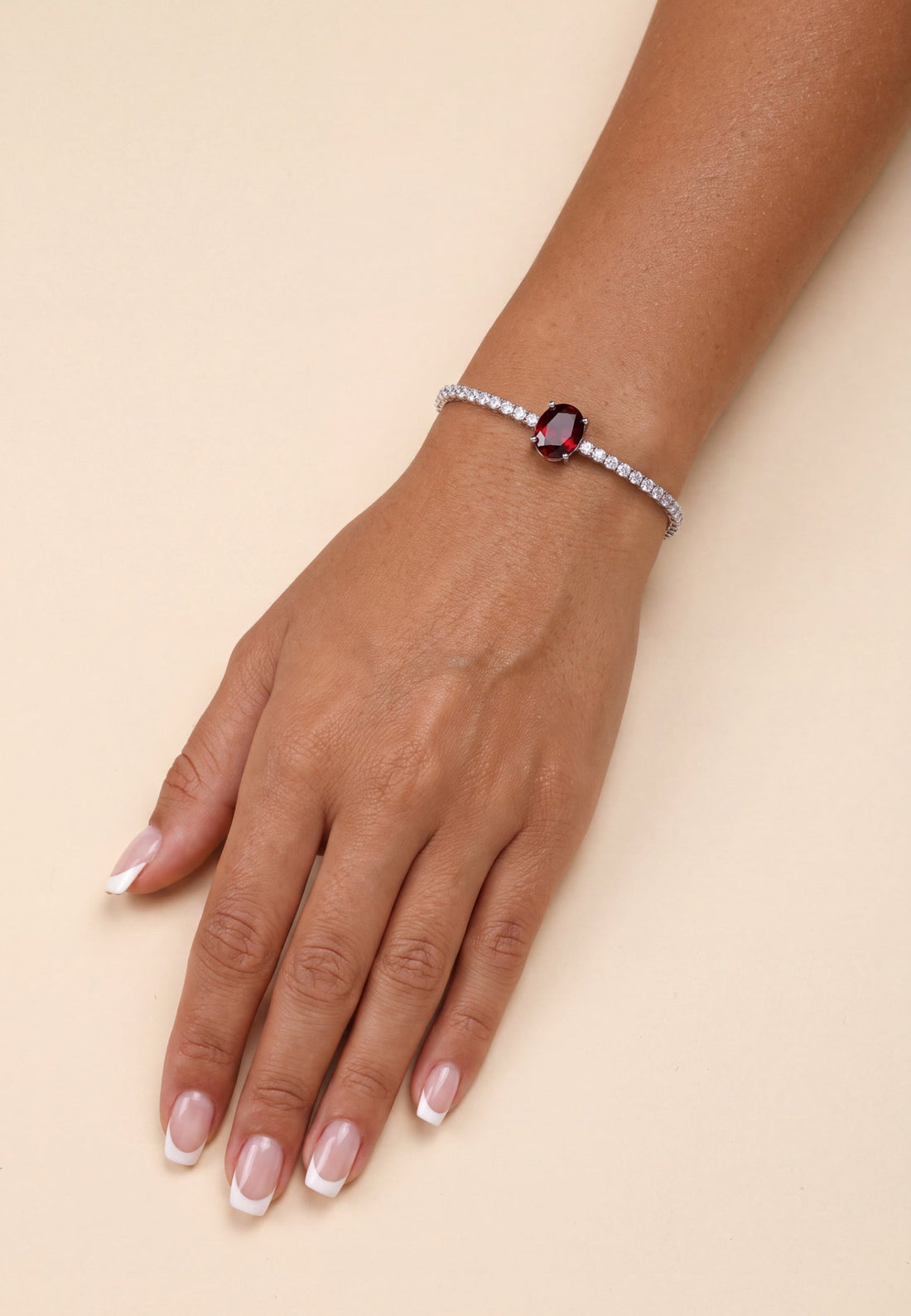Garbo Oval Gemstone Tennis Bracelet Ruby Silver-1