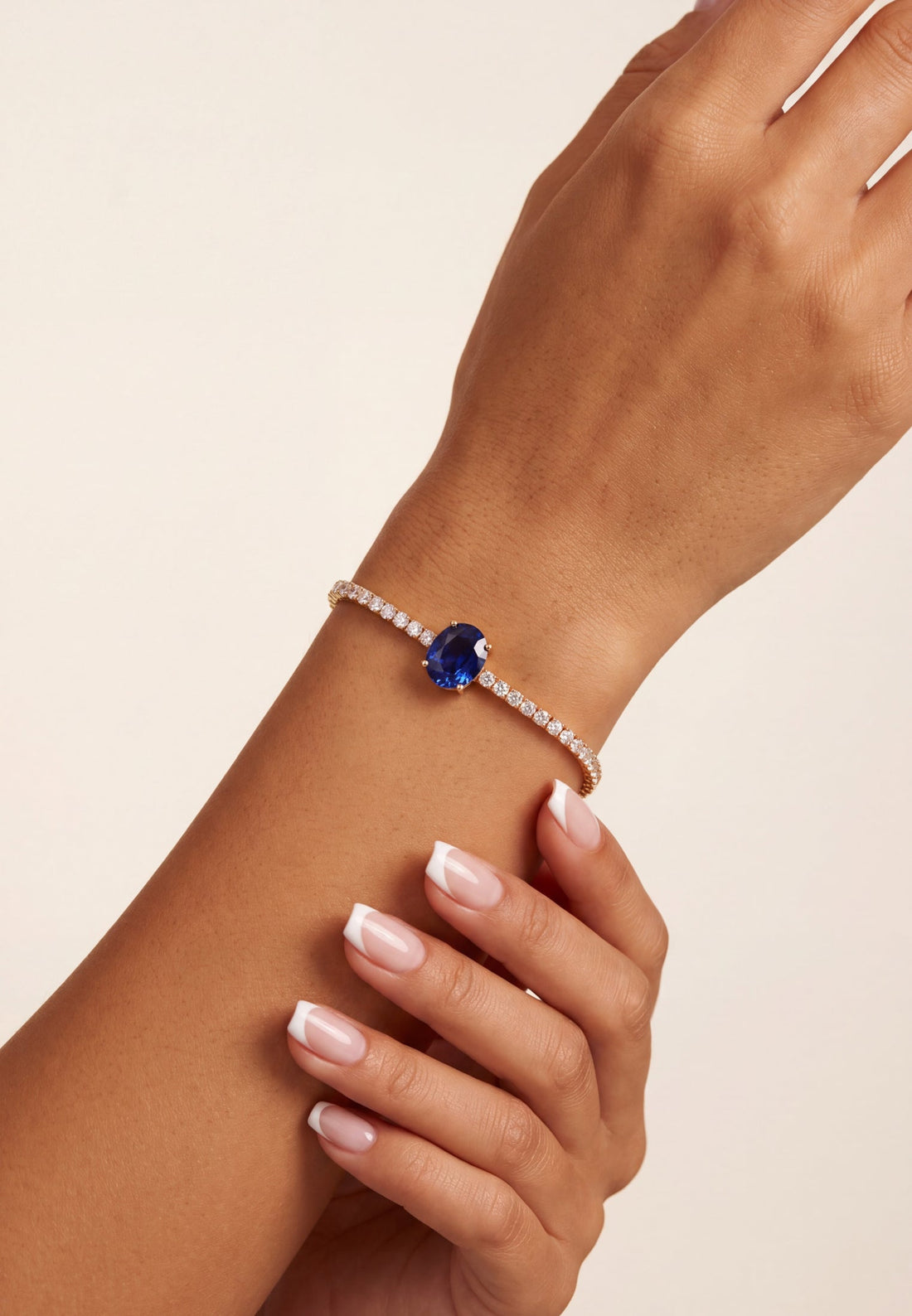 Garbo Oval Gemstone Tennis Bracelet Sapphire Gold-1