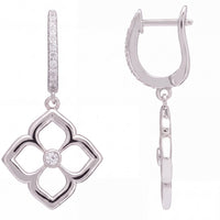 Open Pointed Clover Flower Drop Earrings Silver-3