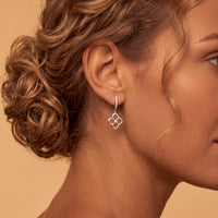 Open Pointed Clover Flower Drop Earrings Silver-4