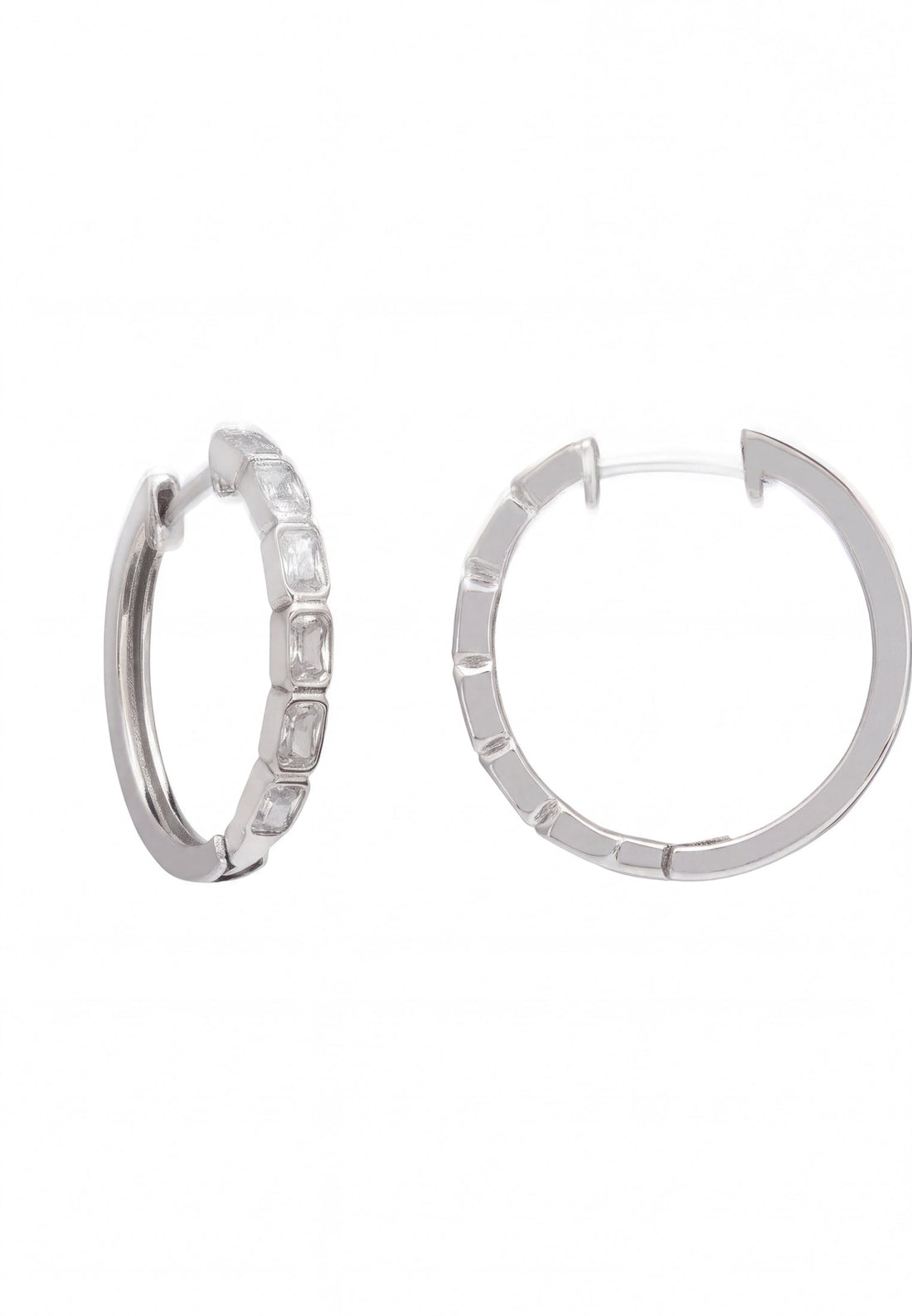 Classic Baguette Hoop Earrings Silver-4