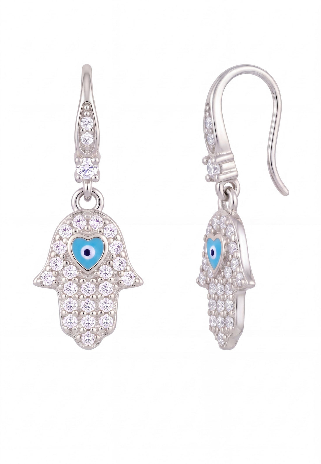 Hamsa Hand Drop Earrings Silver-3