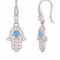 Hamsa Hand Drop Earrings Silver-3