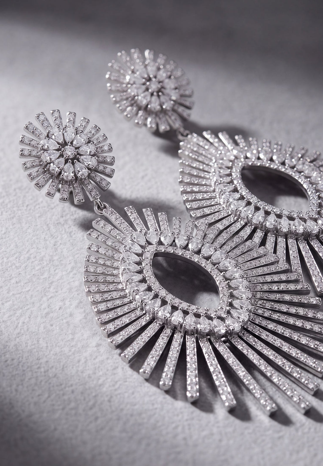 Geometria Sunburst Statement Drop Earrings Silver-3