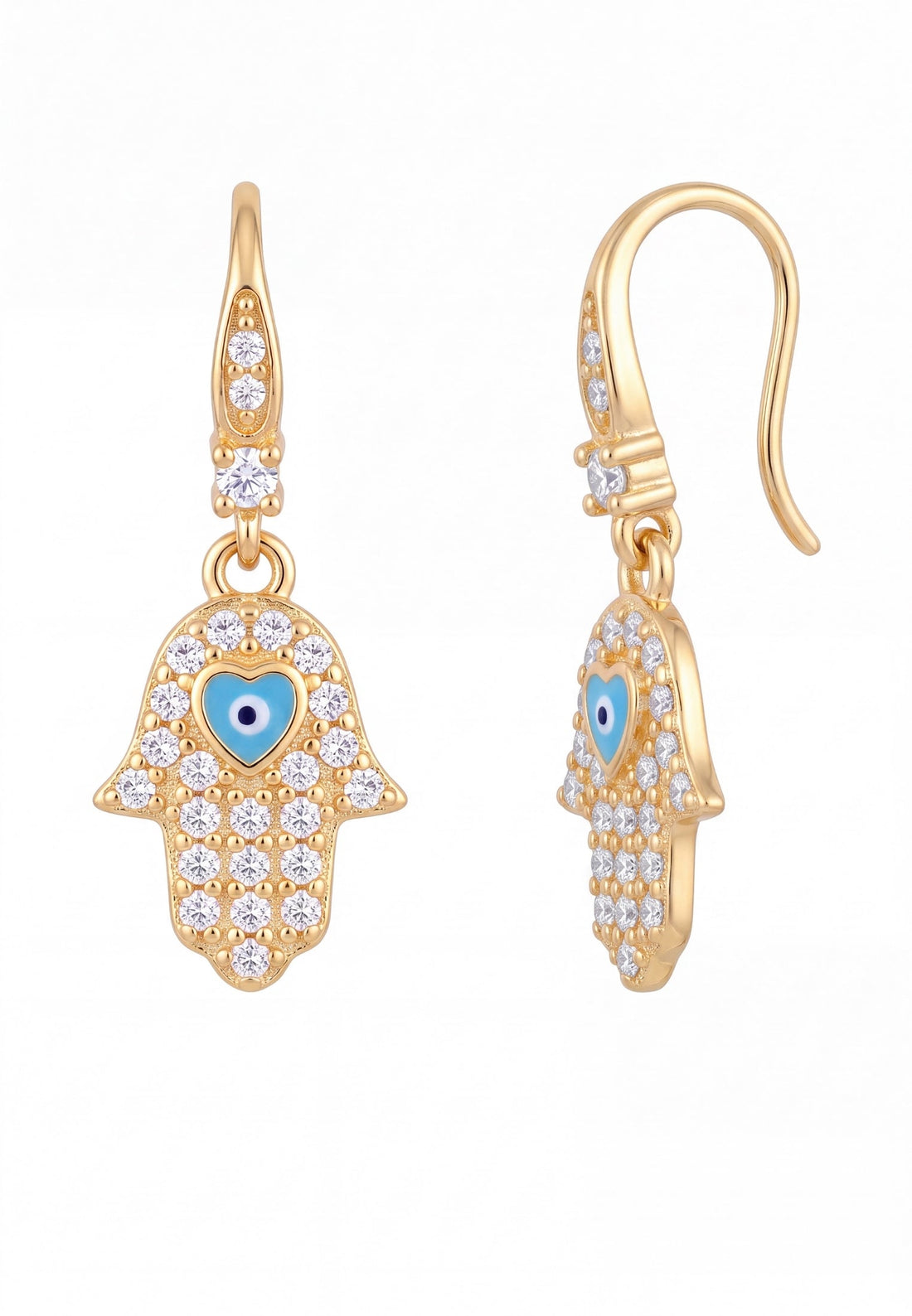 Hamsa Hand Drop Earrings Gold-3