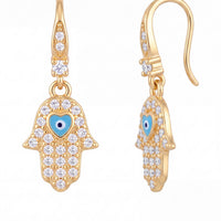Hamsa Hand Drop Earrings Gold-3