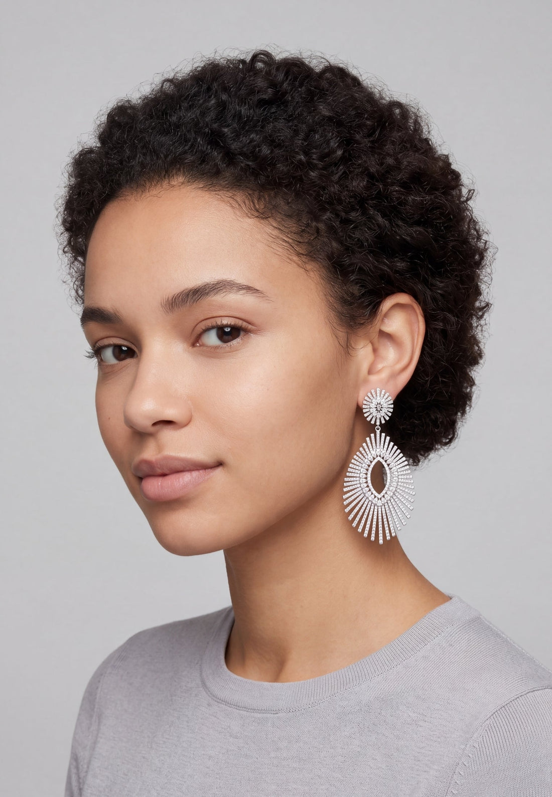 Geometria Sunburst Statement Drop Earrings Silver-2