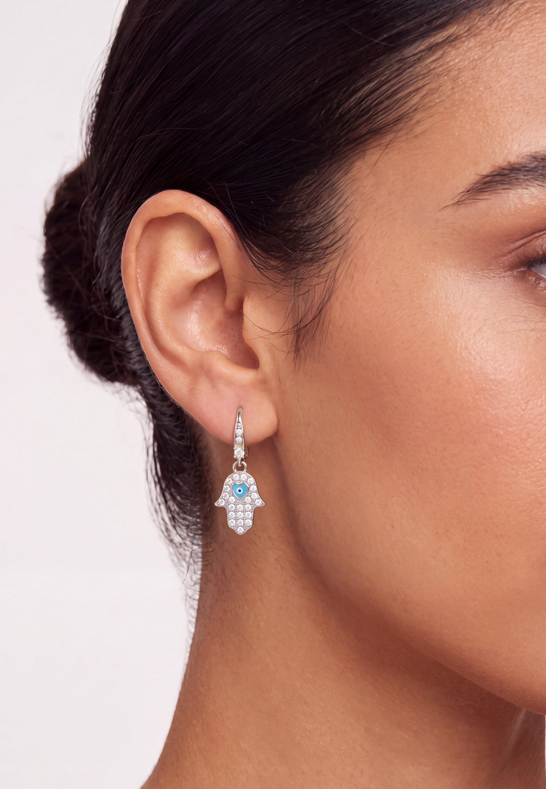 Hamsa Hand Drop Earrings Silver-1