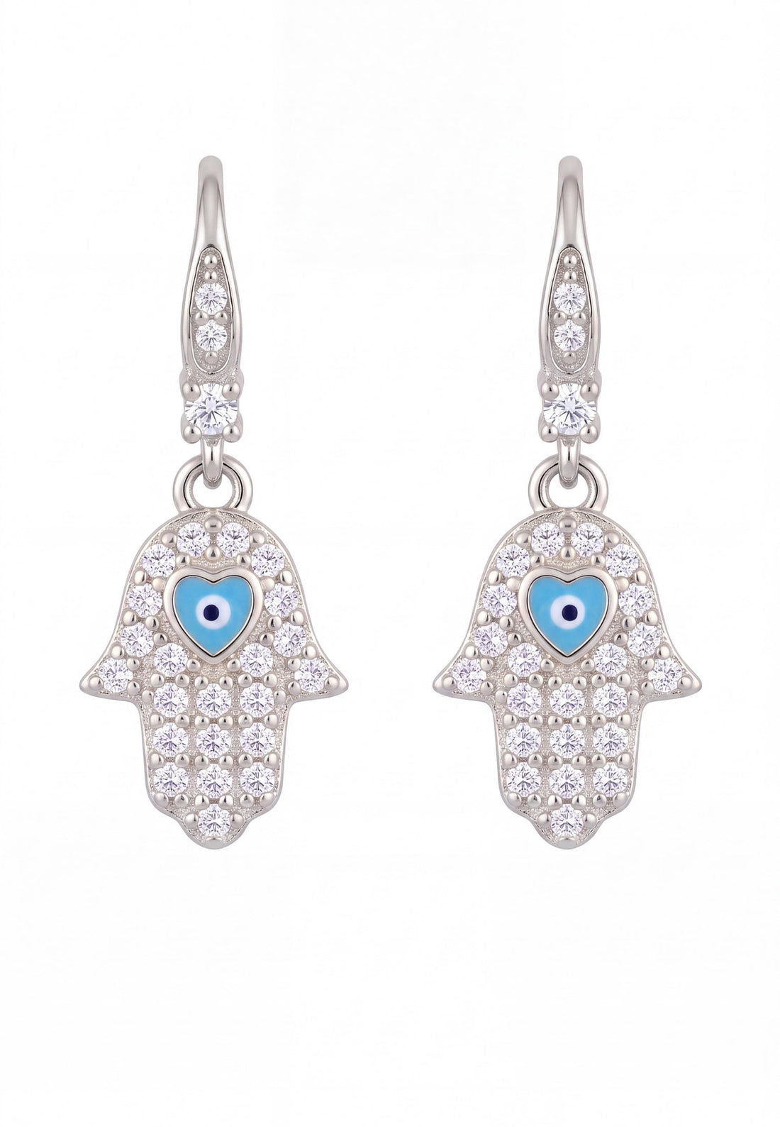 Hamsa Hand Drop Earrings Silver-0
