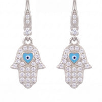 Hamsa Hand Drop Earrings Silver-0