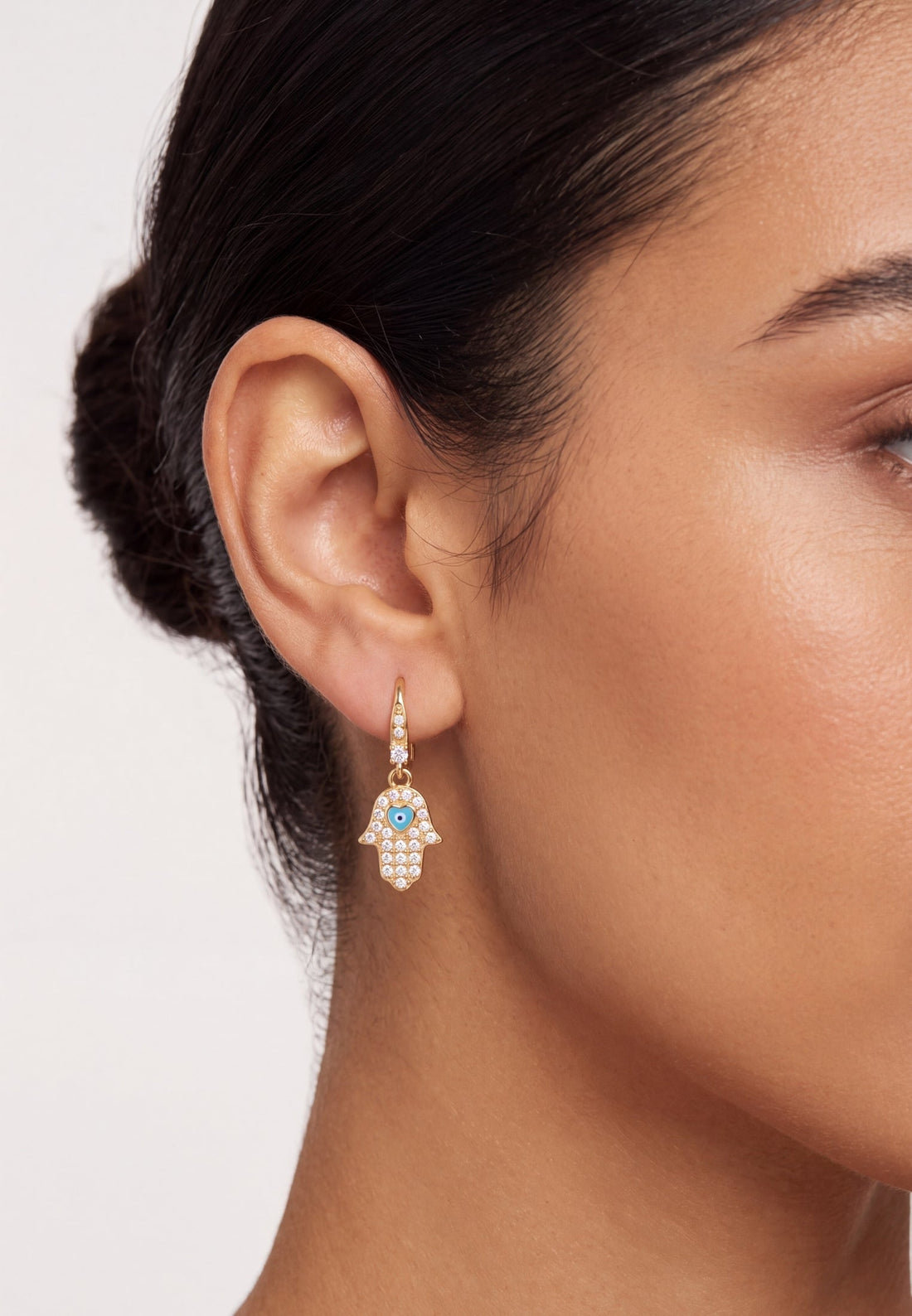 Hamsa Hand Drop Earrings Gold-1