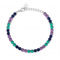 Silver tennis bracelet with multicolor gemstones and 925 charm