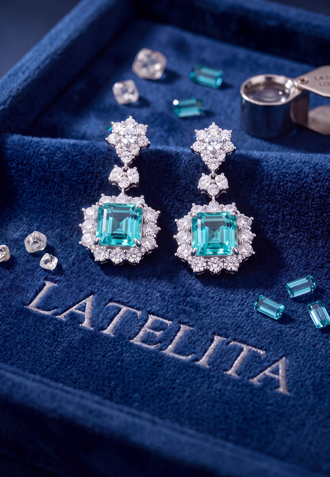 Arabella Aquamarine Drop Earrings Silver-4