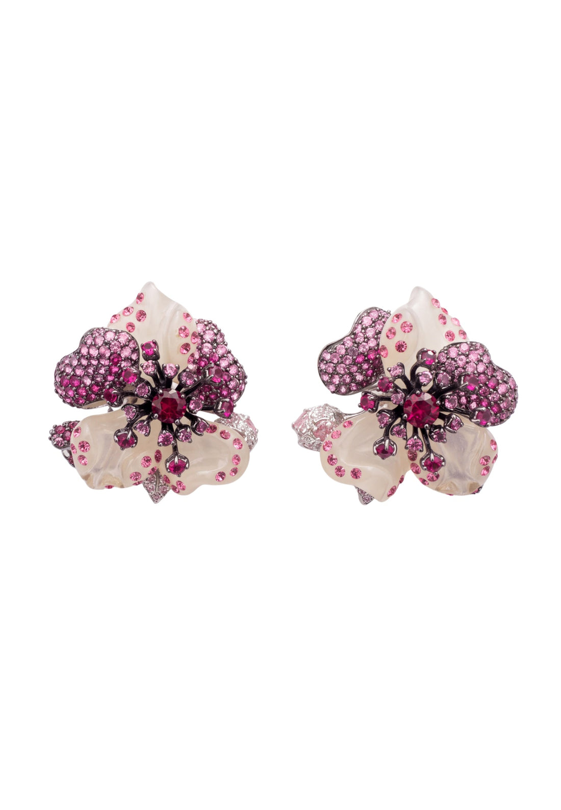 White Jade Ruby Rose Flower Stud Earrings Silver-0