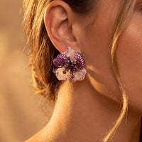 White Jade Ruby Rose Flower Stud Earrings Silver-1