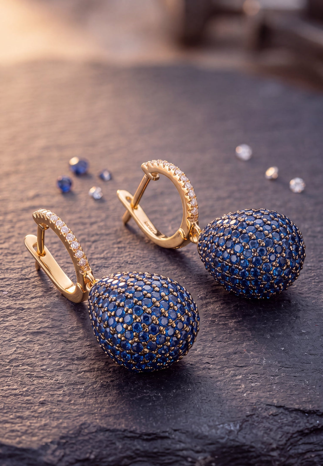 Valerie Pear Drop Gemstone Earrings Gold Sapphire Blue-4