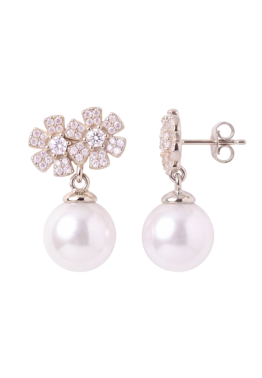 Bouquet And Pearl Drop Earrings Silver-2