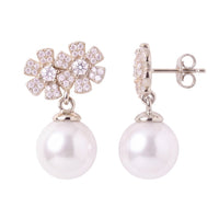 Bouquet And Pearl Drop Earrings Silver-2