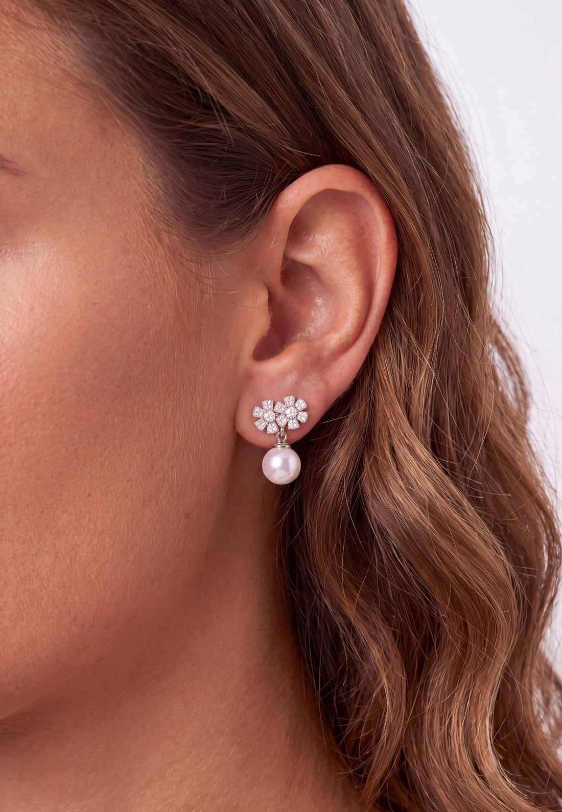 Bouquet And Pearl Drop Earrings Silver-1