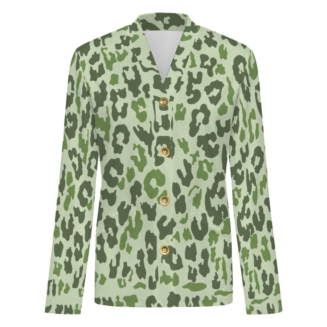 Green Leopard Print Buttoned Cardigan