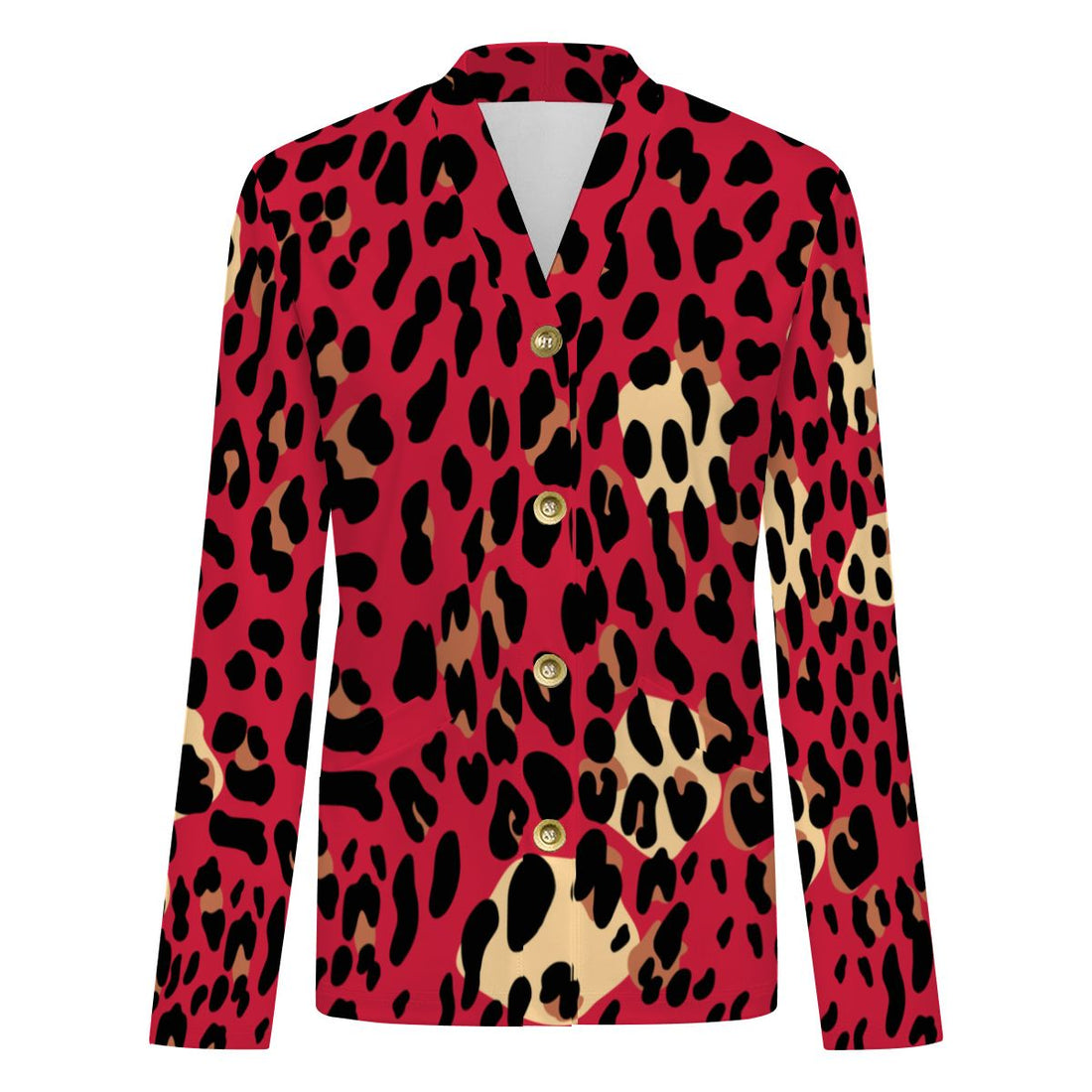 Red Leopard Print Buttoned Cardigan