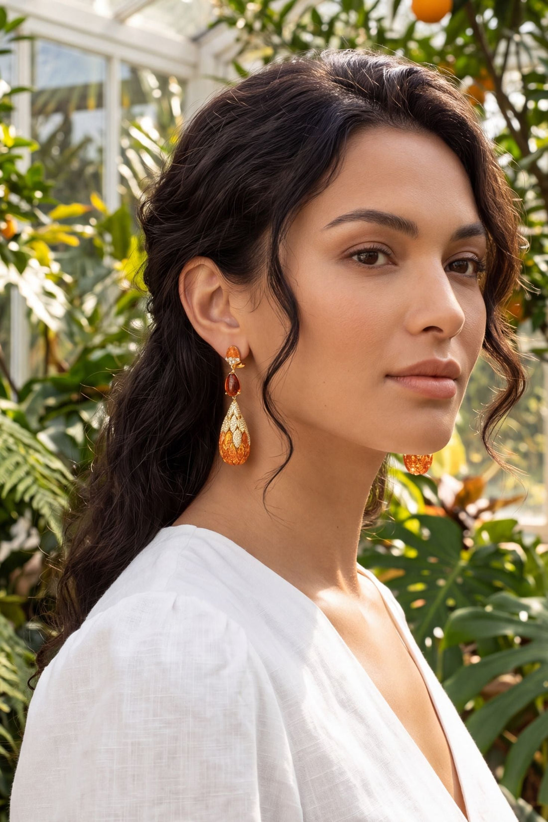 Carmen Fire Opal Drop Earrings Gold-2