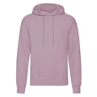 Blush pink pullover hoodie with drawstring hood and front kangaroo pocket