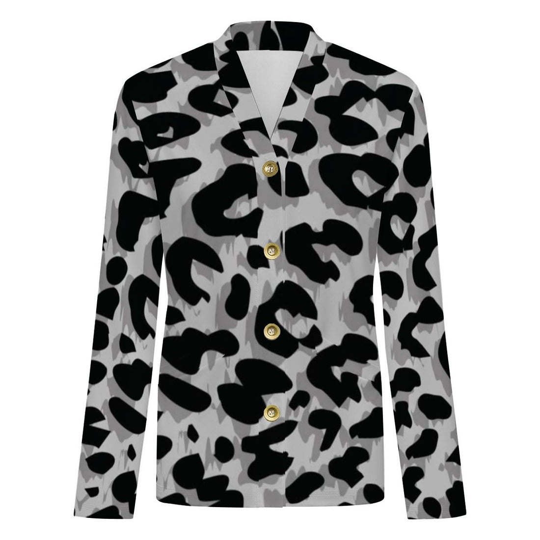 Grey Leopard Print Buttoned Cardigan