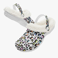 Multi Color Leopard Print White Base Lined Clogs