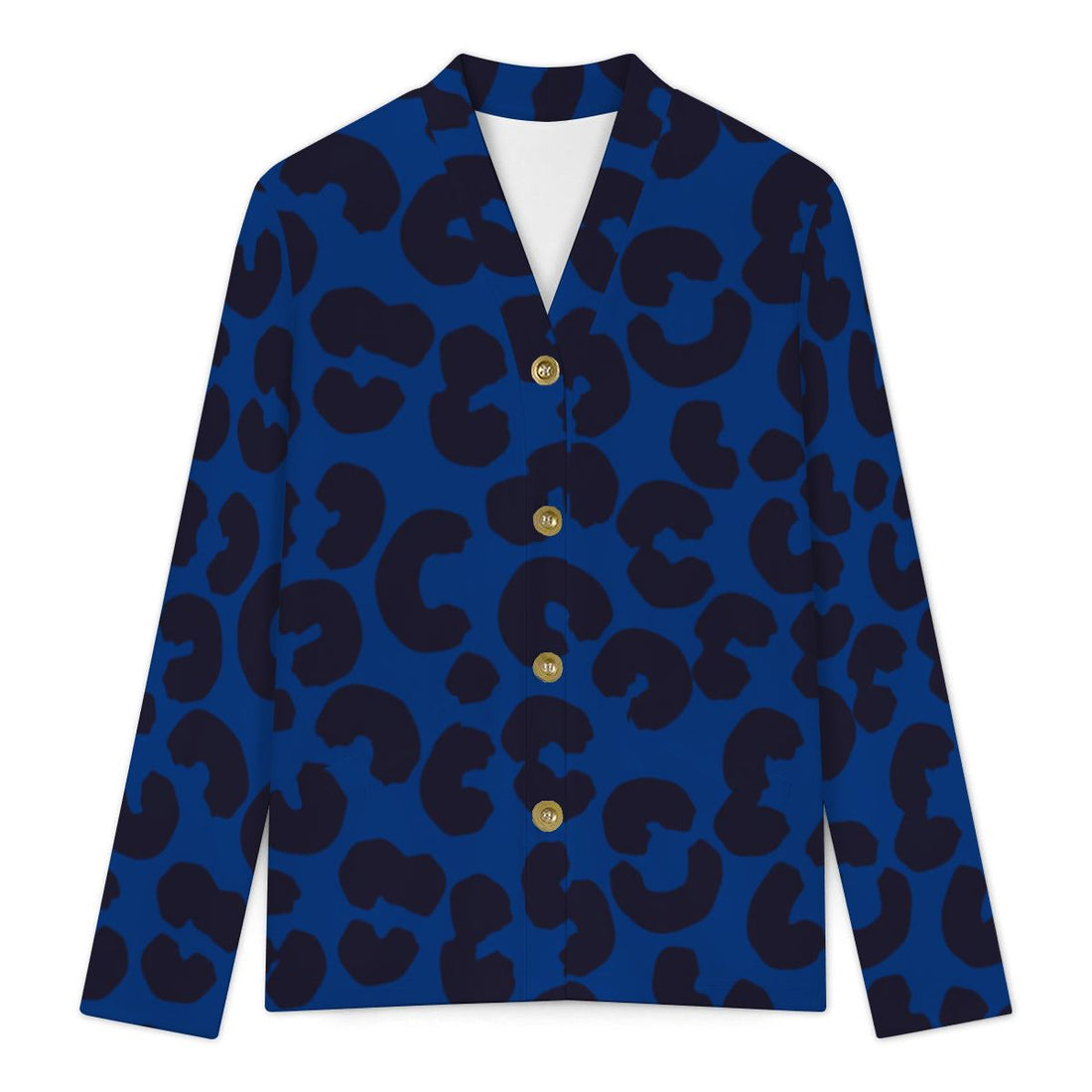 Blue Leopard Print Buttoned Cardigan