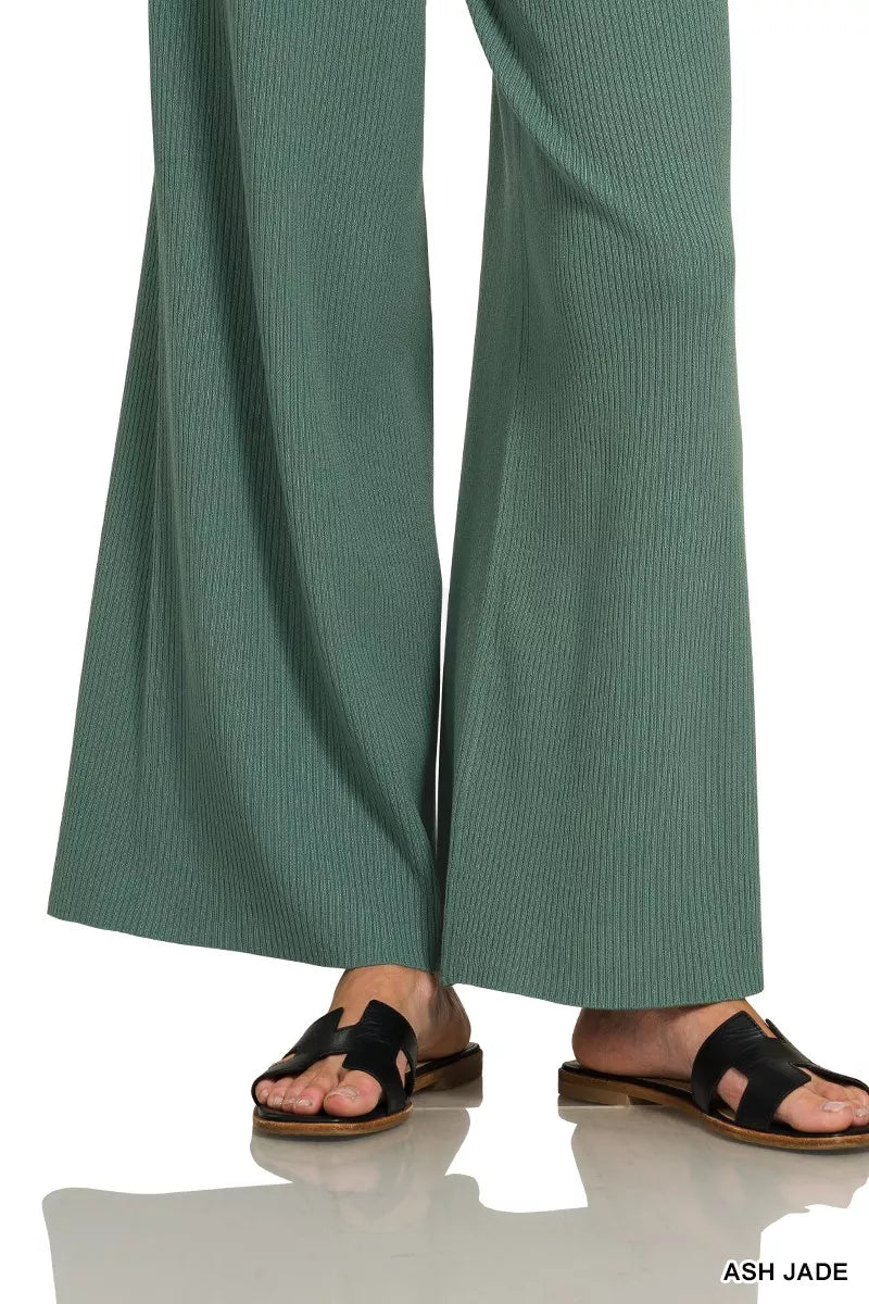 Jade green wide-leg pants with relaxed drape