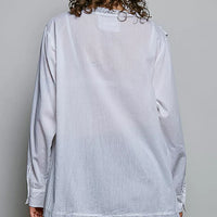 Ivory lightweight woven shirt, back view, long sleeves