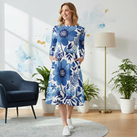 Botanical Bloom Blue Floral Dress | White and Blue Midi