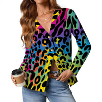 Leopard Print Cardigan Womens Neon Lightweight V Neck Sweater