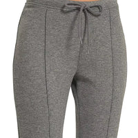 Charcoal drawstring waist pants with front pintuck seams and straight-leg silhouette