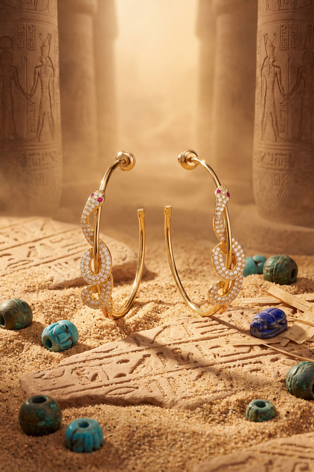 Cleopatra Serpent Snake Hoop Earrings Gold-4