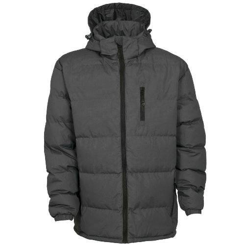Trespass Clip gray quilted jacket with hood and zippered chest pocket