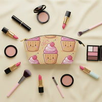 Vegan Leather Makeup Bag | Personalized Yellow Cupcake Print