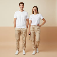 Beige Track Pants | Unisex All-Over Print Streetwear Joggers