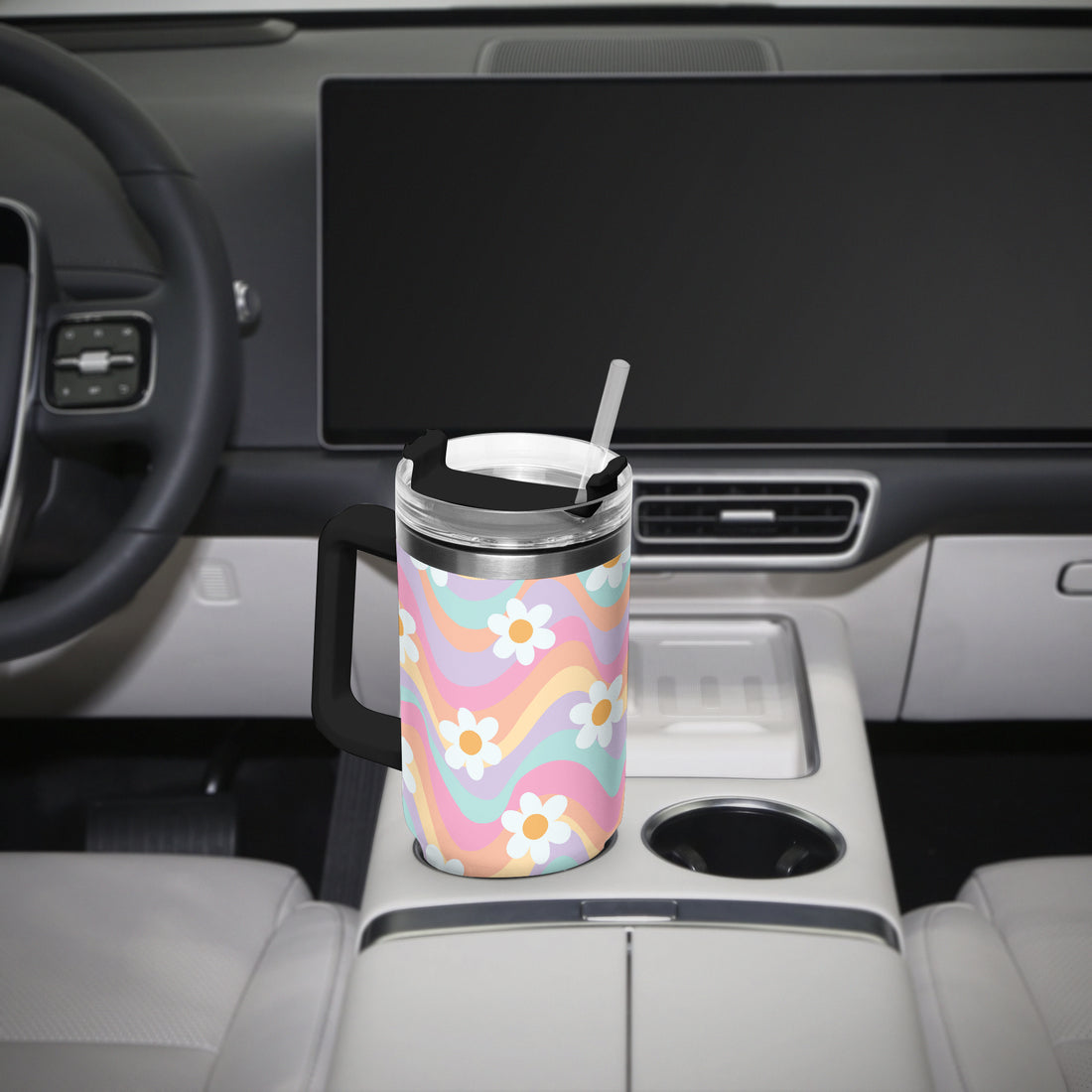 Daisy Floral Multi Coloured 40oz Stainless Steel Tumblers