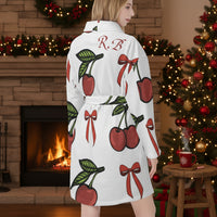 Bathrobe for Women Short | Personalized White Cherry & Red Bow Robe