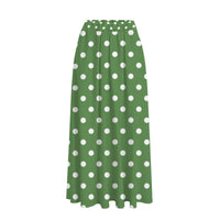 Green and White Polka Dot Skirt Midi High Waisted with Pockets