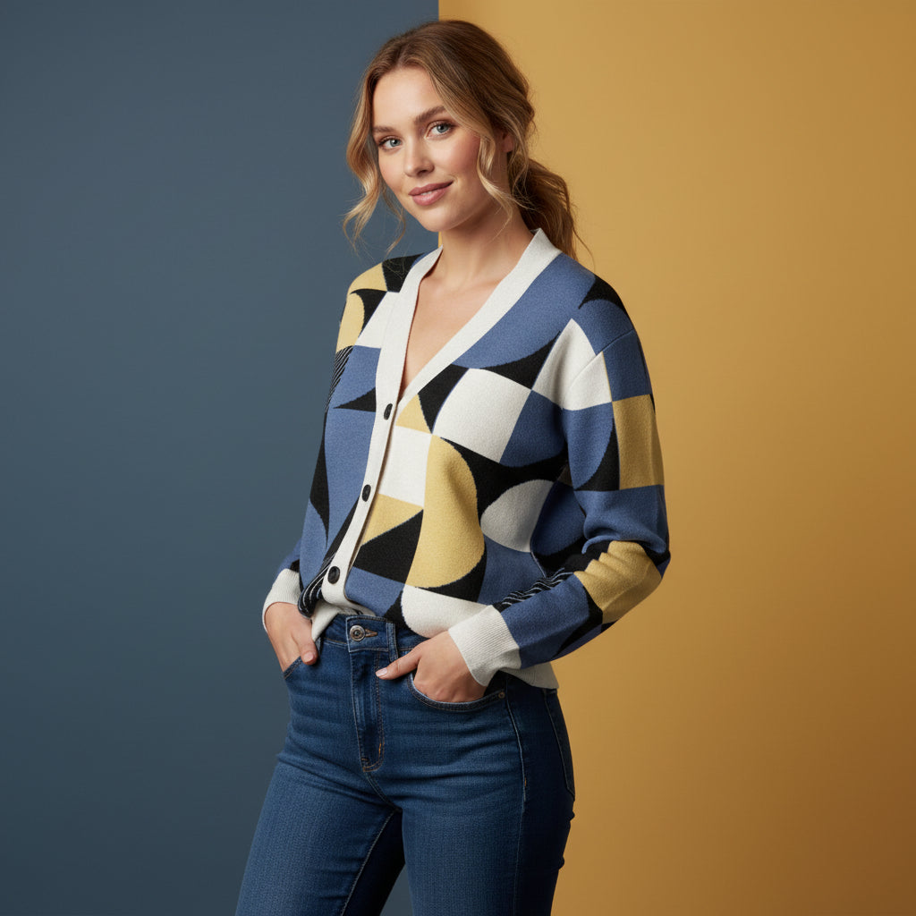 Patterned Knitted Cardigan | Unisex Aesthetic Luxury Jacquard Knit