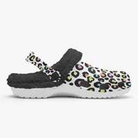 Multi Color Leopard Print White Base Lined Clogs