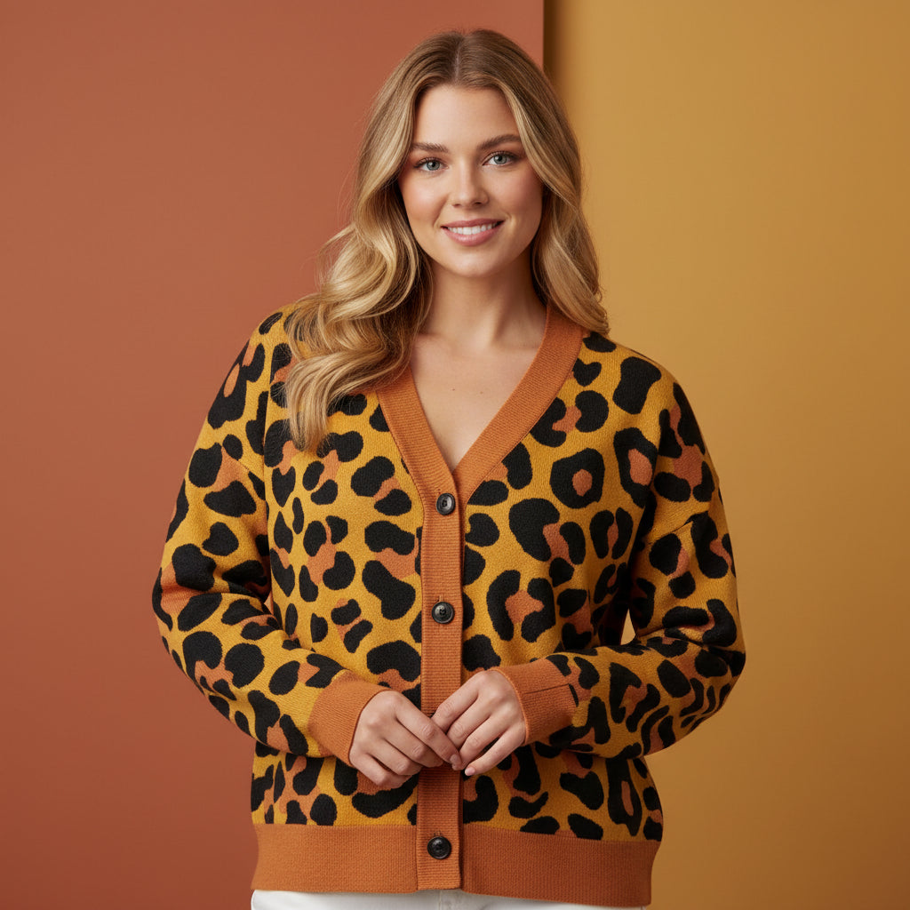 Cardigan Leopard Print | Unisex Aesthetic Chic Jacquard Knit